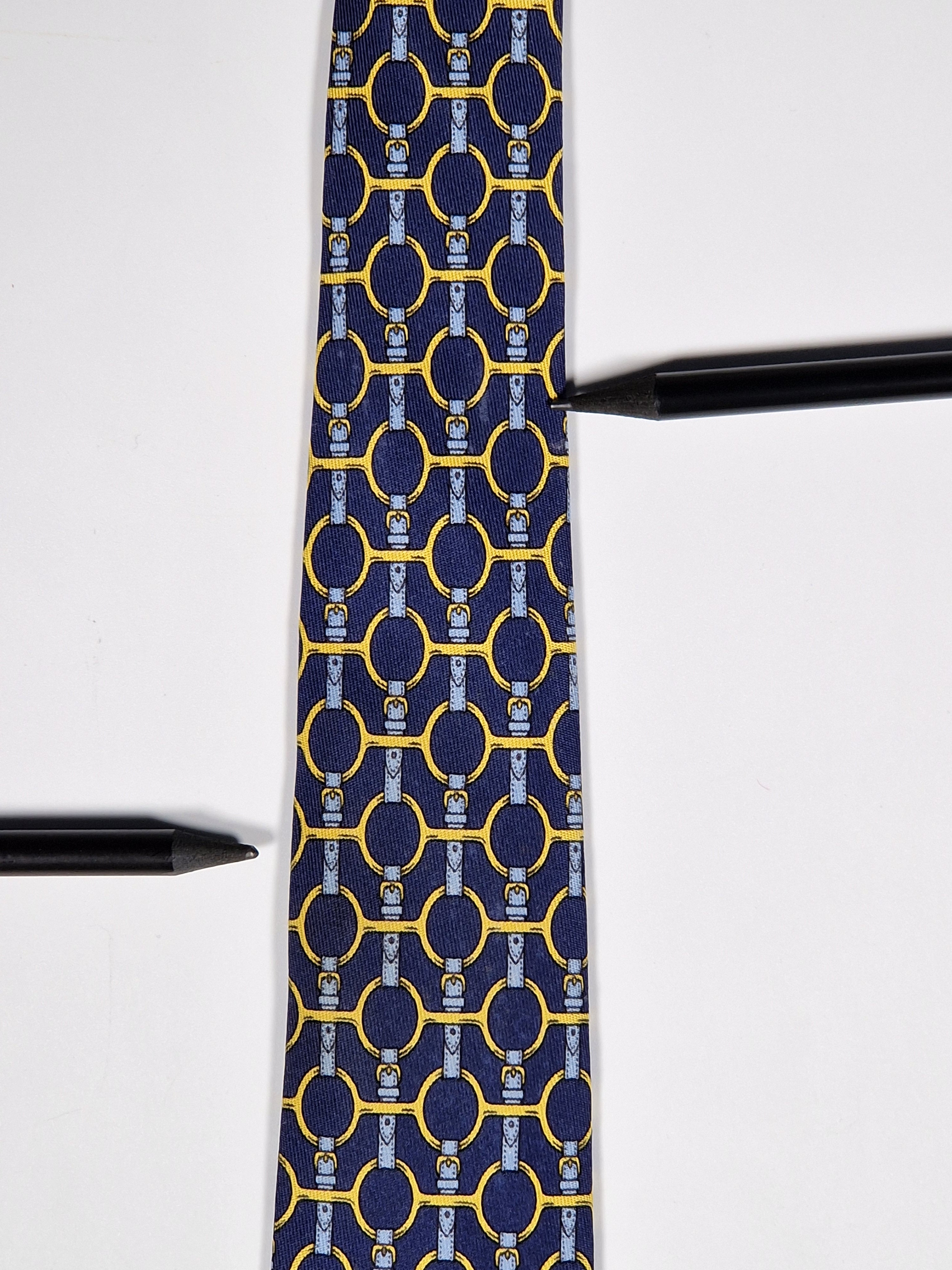 Hermès silk tie blue equstrian pattern 627 TA