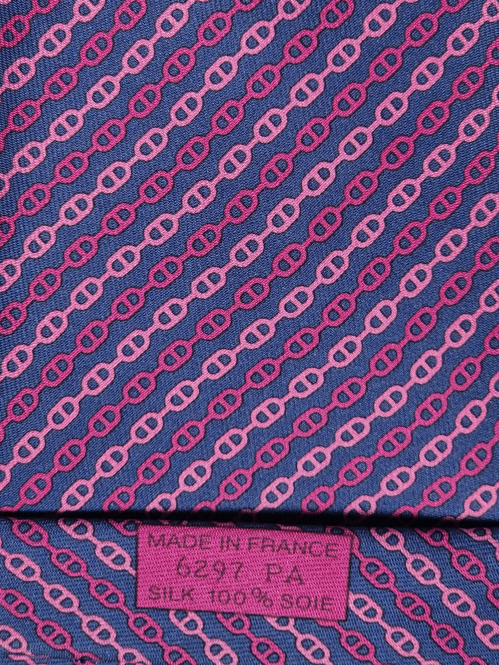 Hermès silk tie blue chain pattern 6297 PA