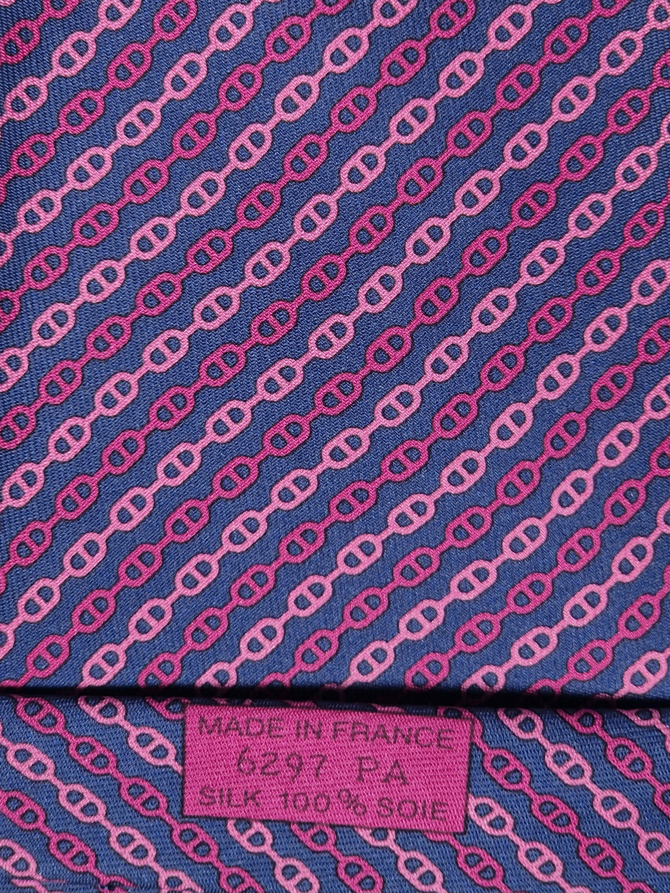 Hermès silk tie blue chain pattern 6297 PA