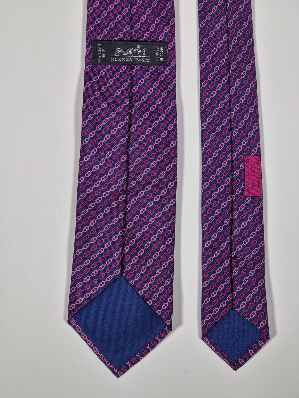 Hermès silk tie blue chain pattern 6297 PA