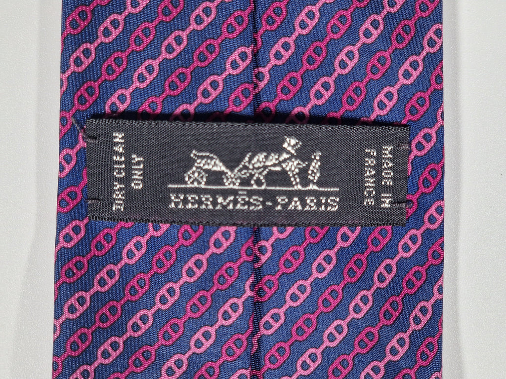 Hermès silk tie blue chain pattern 6297 PA