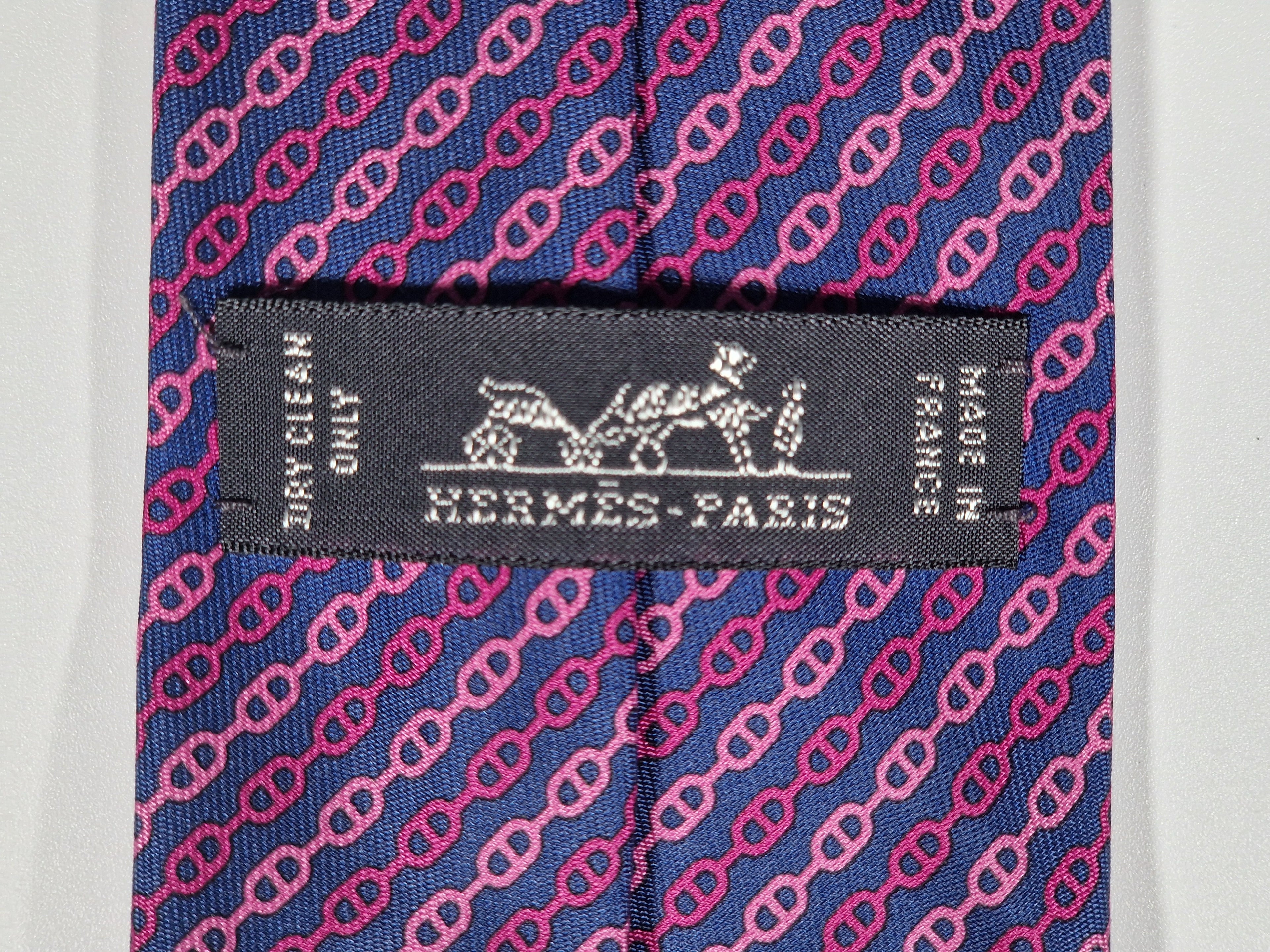 Hermès silk tie blue chain pattern 6297 PA