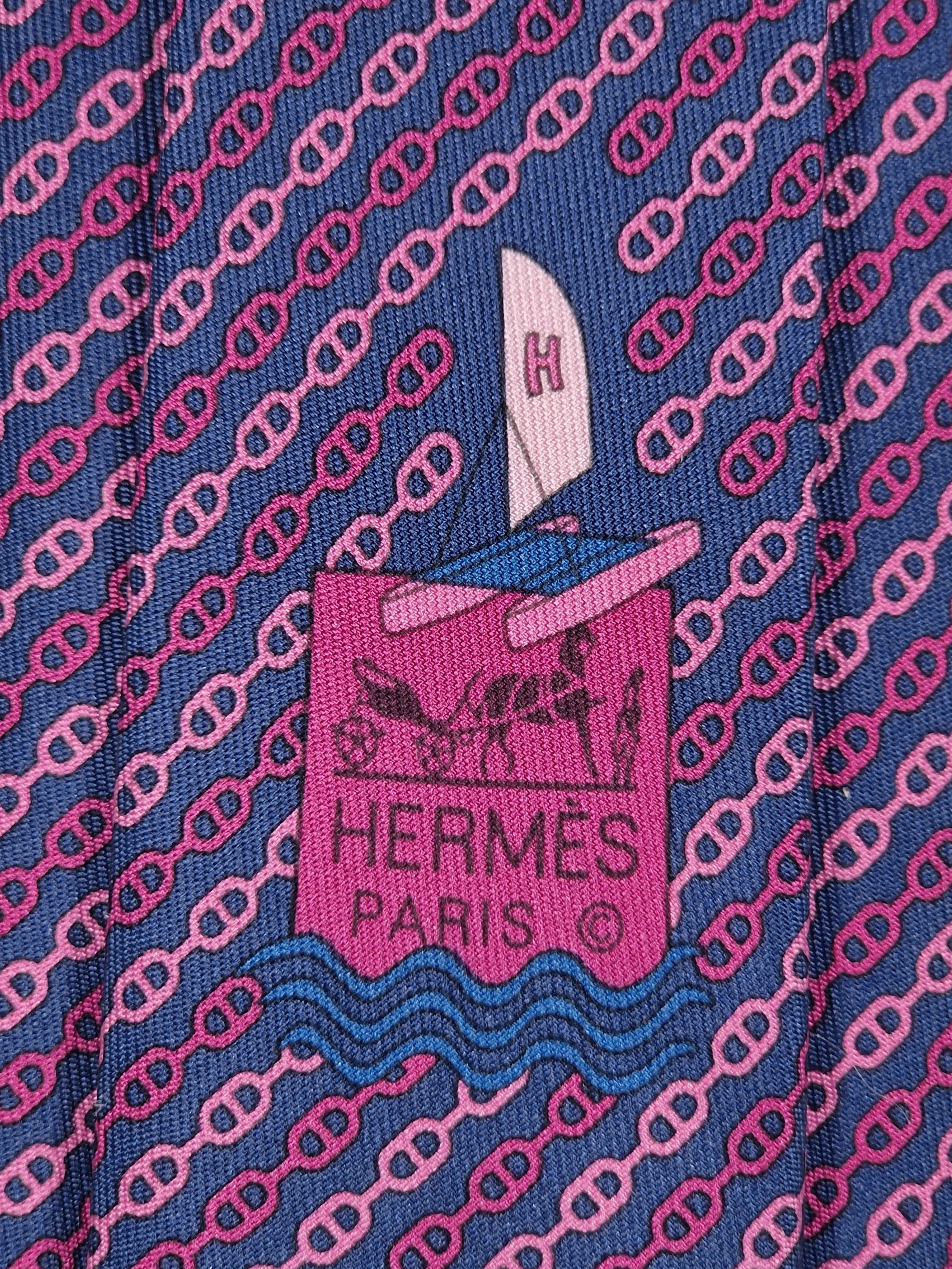 Hermès silk tie blue chain pattern 6297 PA