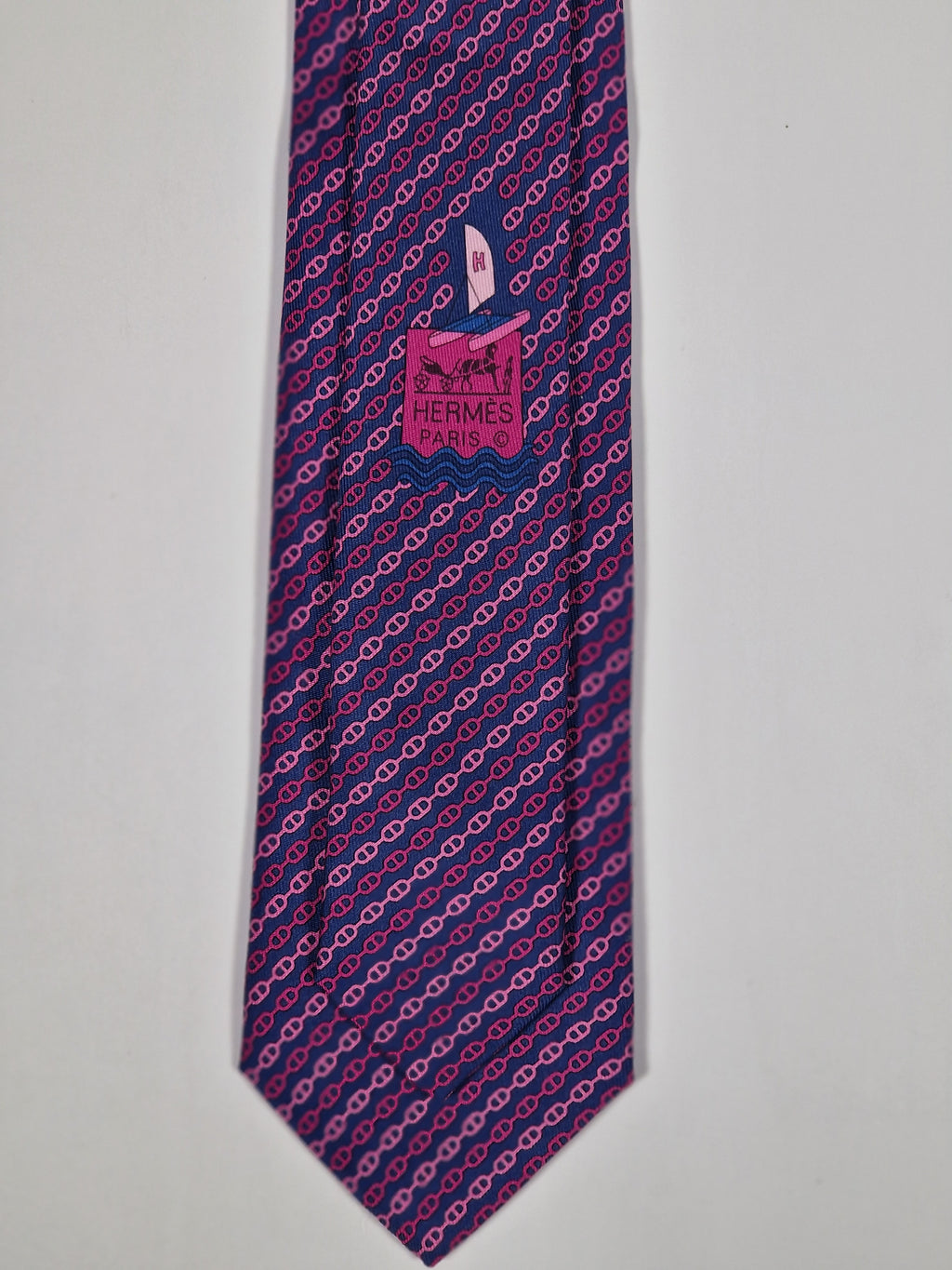 Hermès silk tie blue chain pattern 6297 PA
