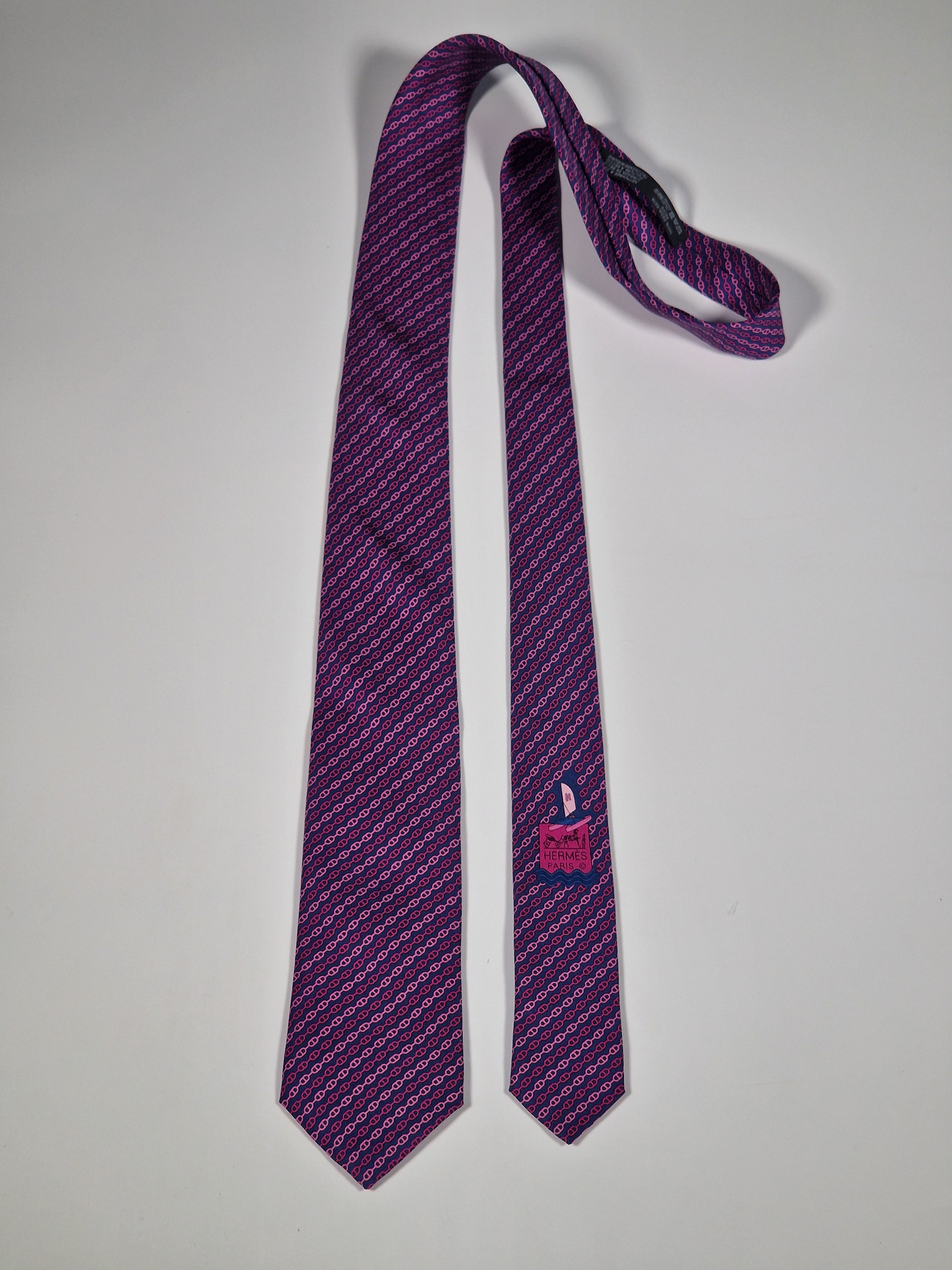Hermès silk tie blue chain pattern 6297 PA