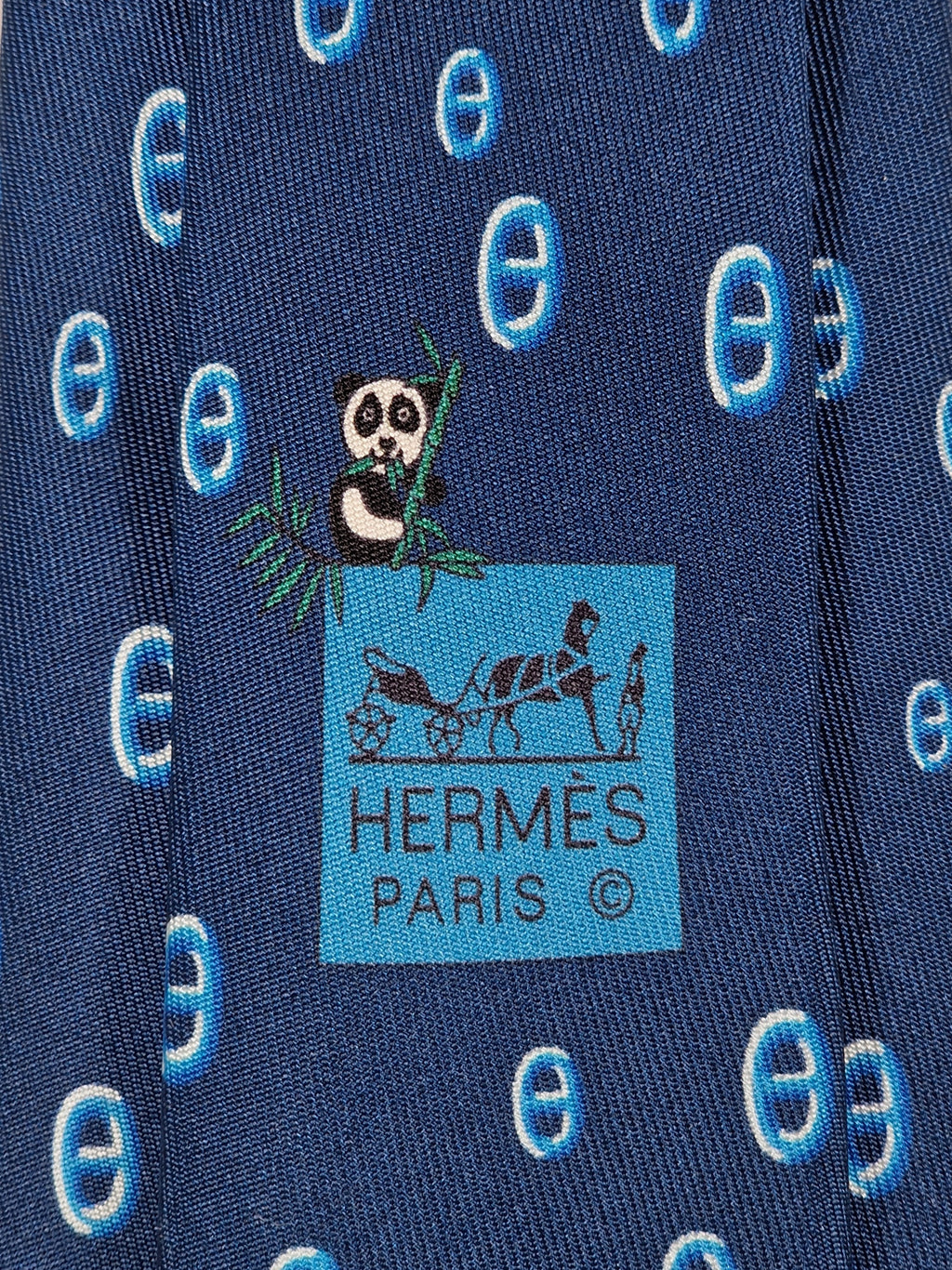 Hermès tie Pandas and scarf rings Hermès 6310 PA tie blue