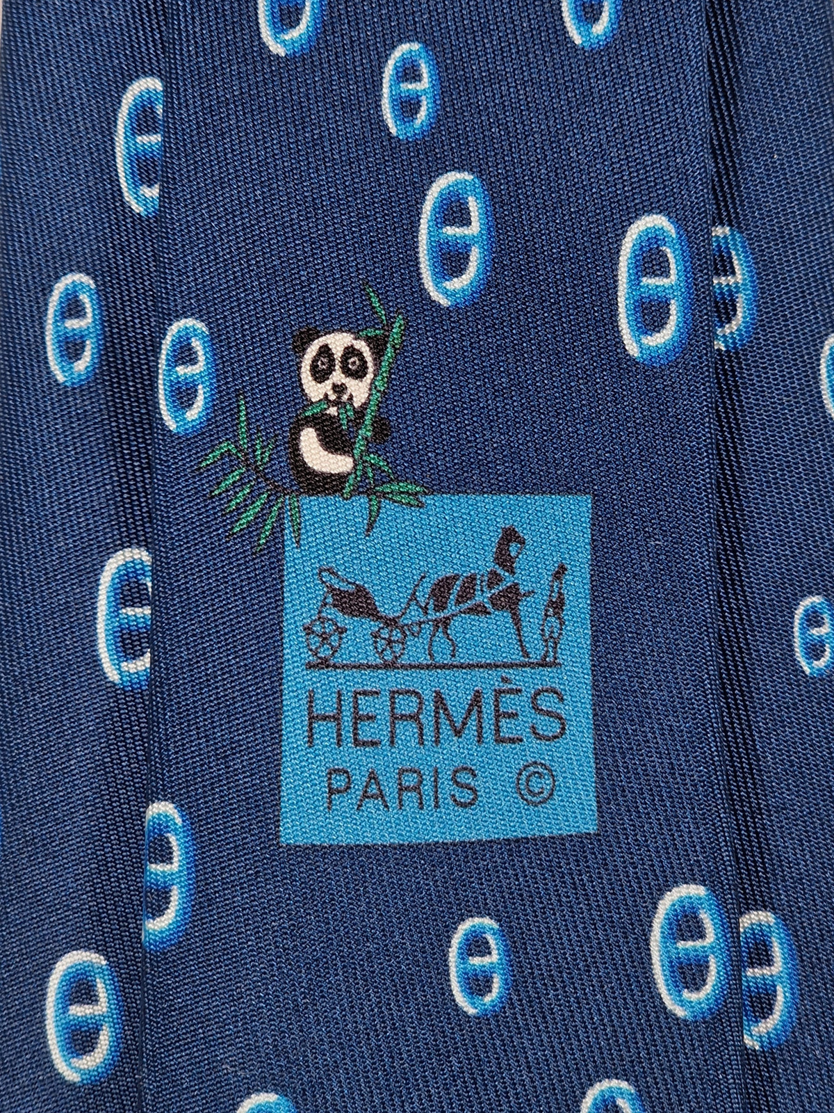 Hermès tie Pandas and scarf rings Hermès 6310 PA tie blue