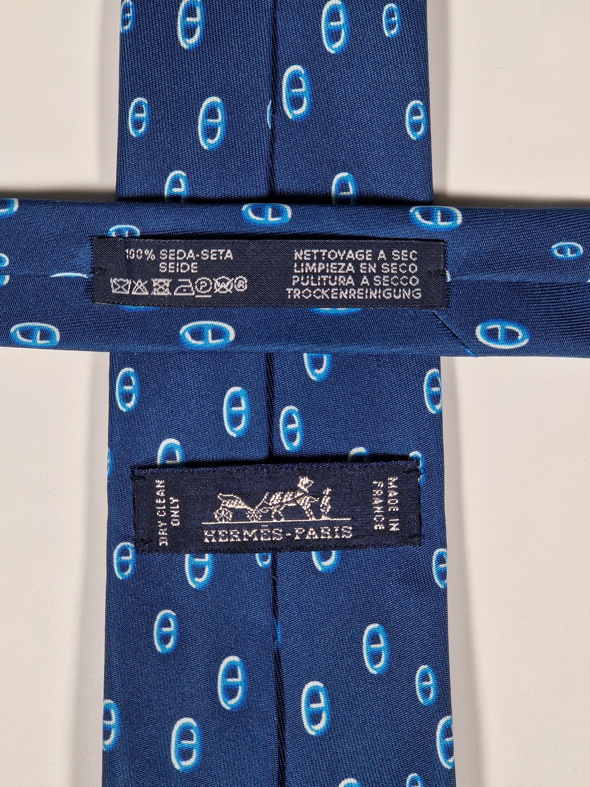 Hermès tie Pandas and scarf rings Hermès 6310 PA tie blue