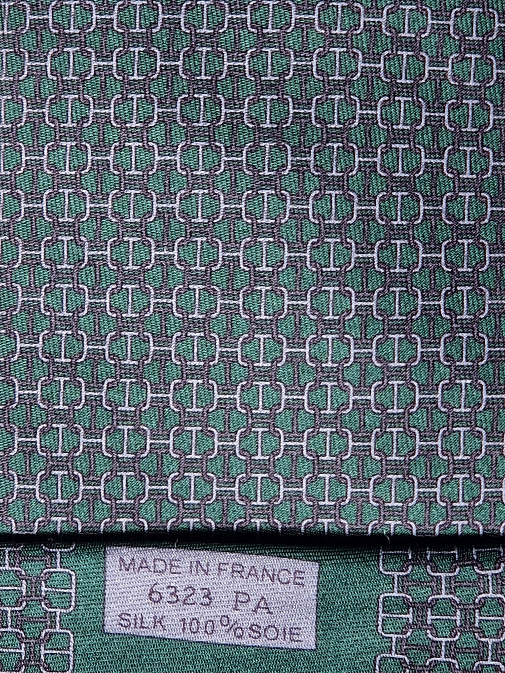 Hermès silk tie green chain pattern and sailboat 6323 PA