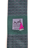Hermès silk tie green chain pattern and sailboat 6323 PA