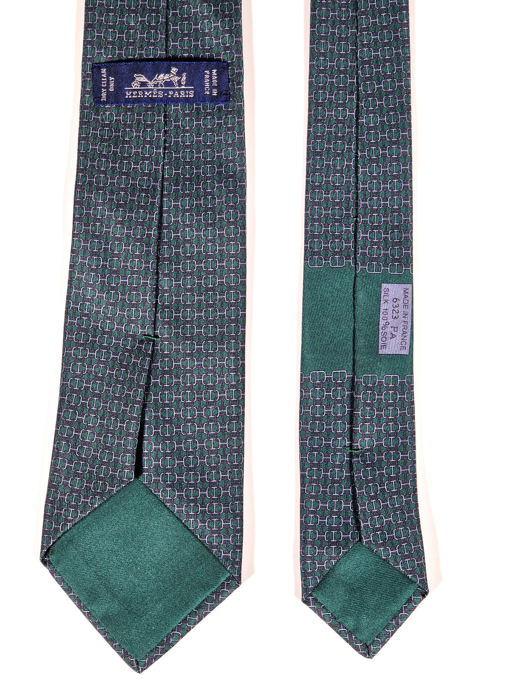 Hermès silk tie green chain pattern and sailboat 6323 PA