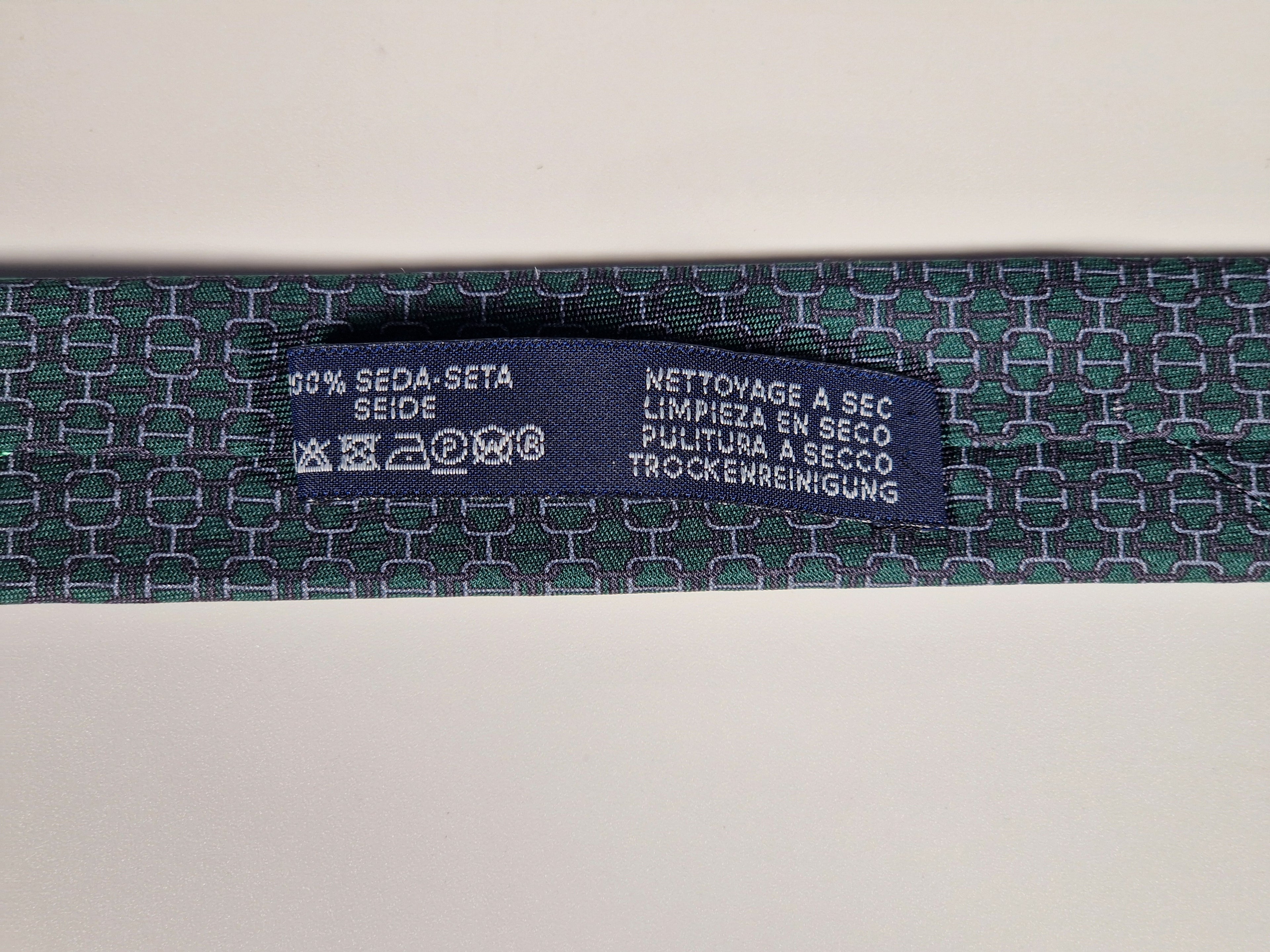 Hermès silk tie green chain pattern and sailboat 6323 PA