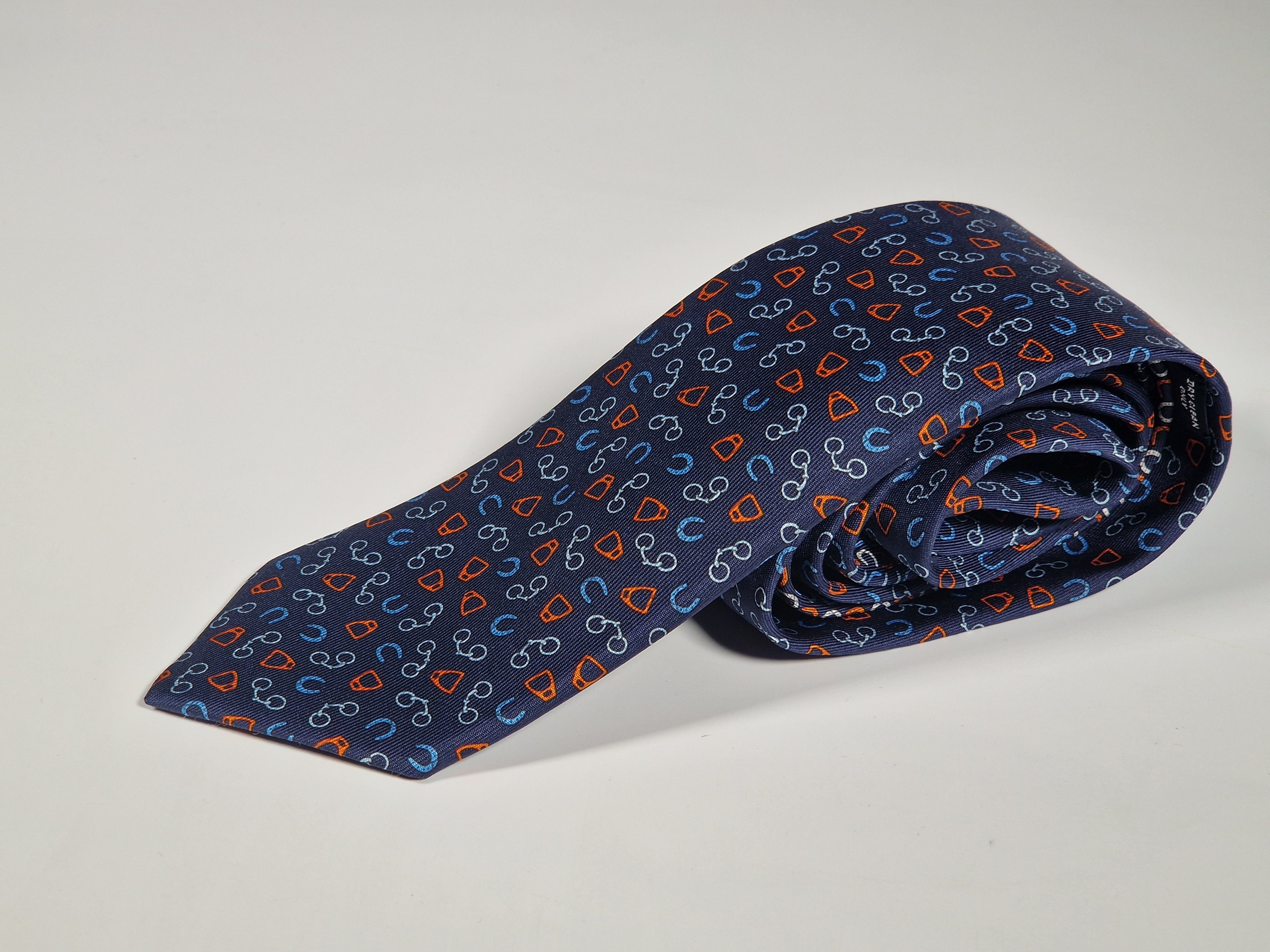 Hermès silk tie blue equestrian pattern Hermès 6338 HA tie blue
