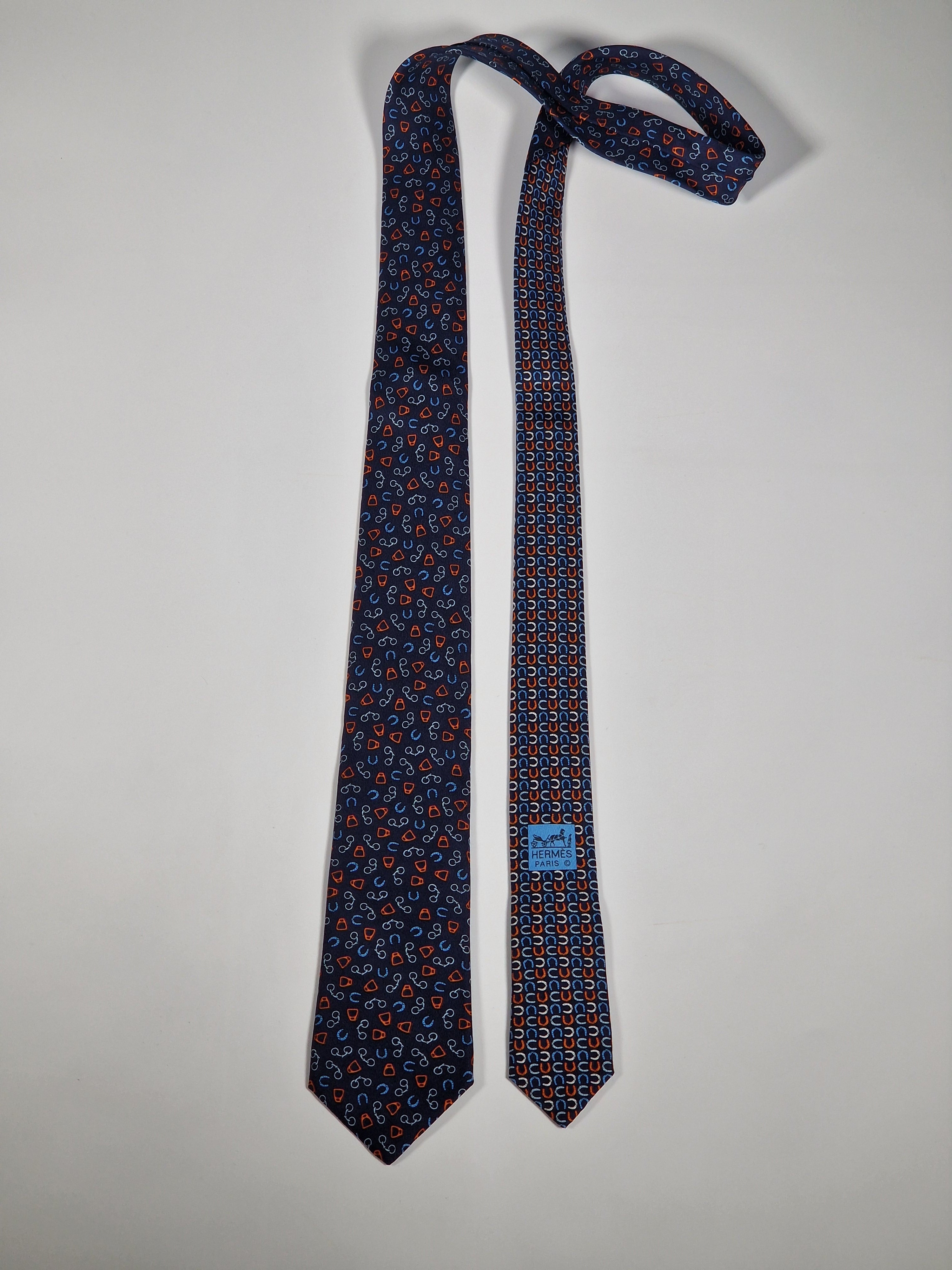 Hermès silk tie blue equestrian pattern Hermès 6338 HA tie blue