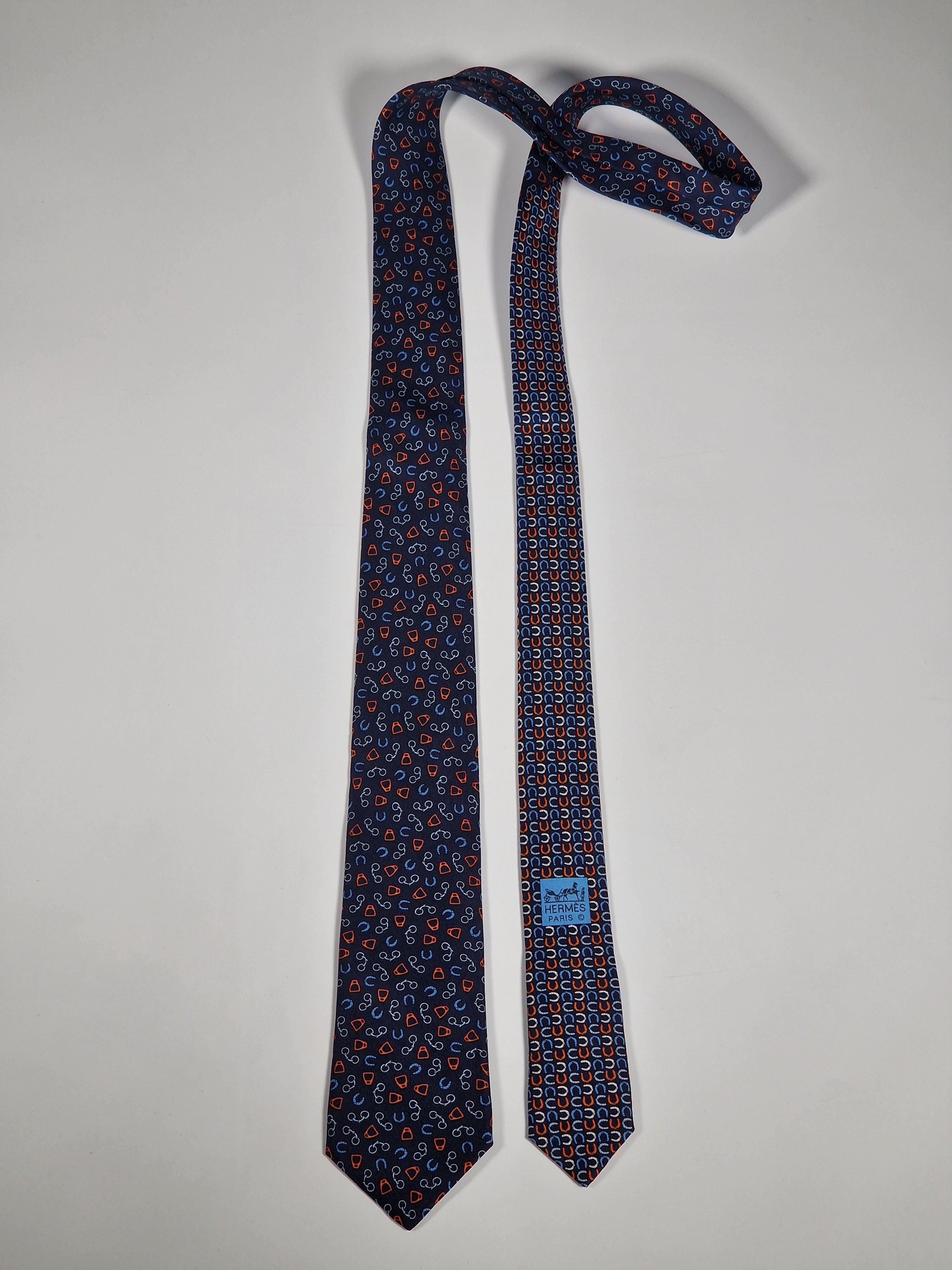 Hermès silk tie blue equestrian pattern Hermès 6338 HA tie blue