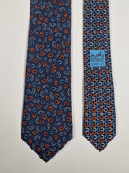 Hermès silk tie blue equestrian pattern Hermès 6338 HA tie blue