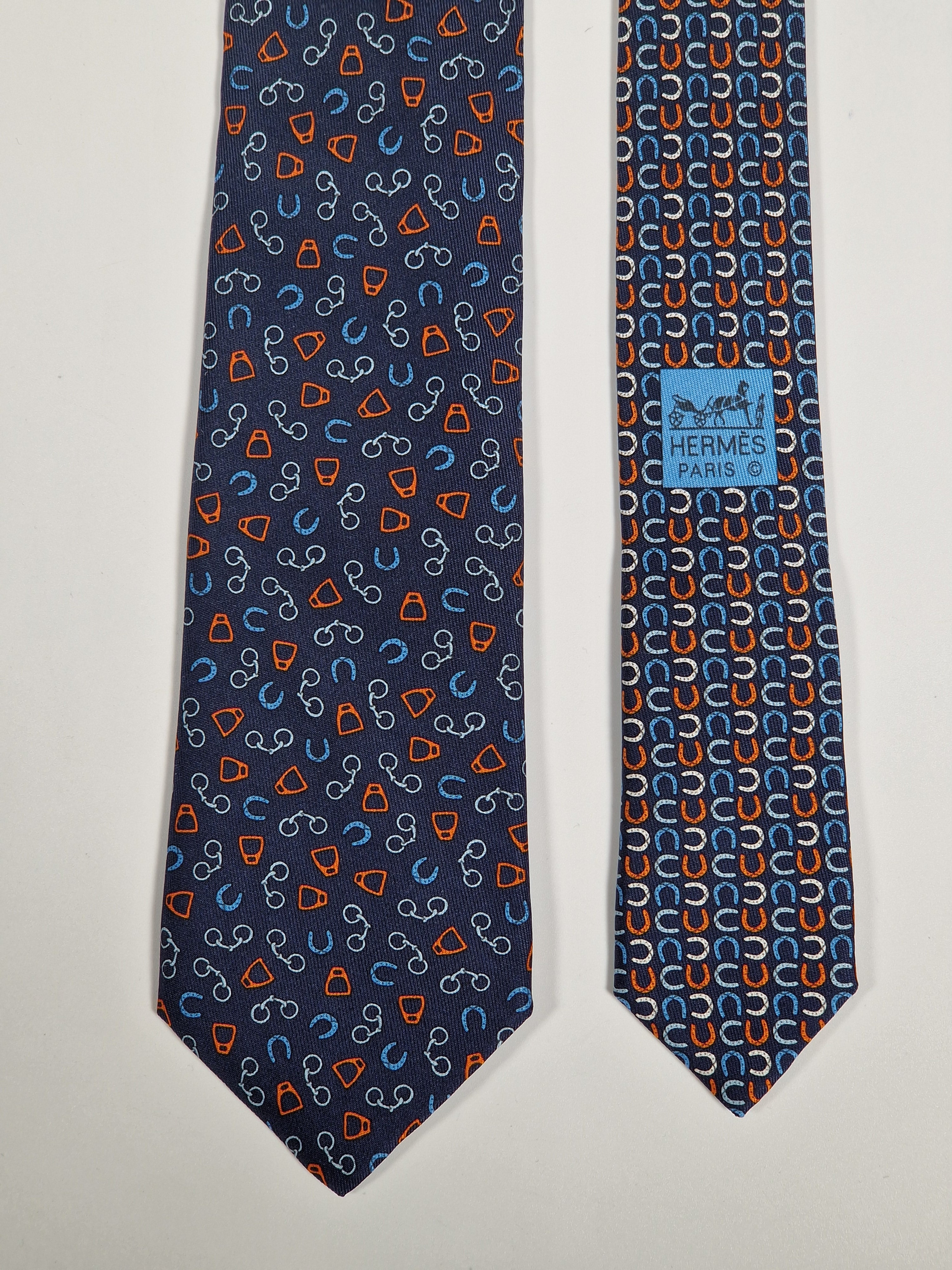 Hermès silk tie blue equestrian pattern Hermès 6338 HA tie blue