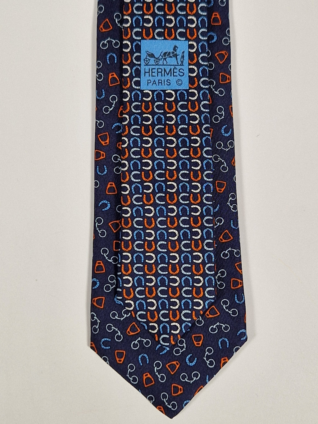 Hermès silk tie blue equestrian pattern Hermès 6338 HA tie blue