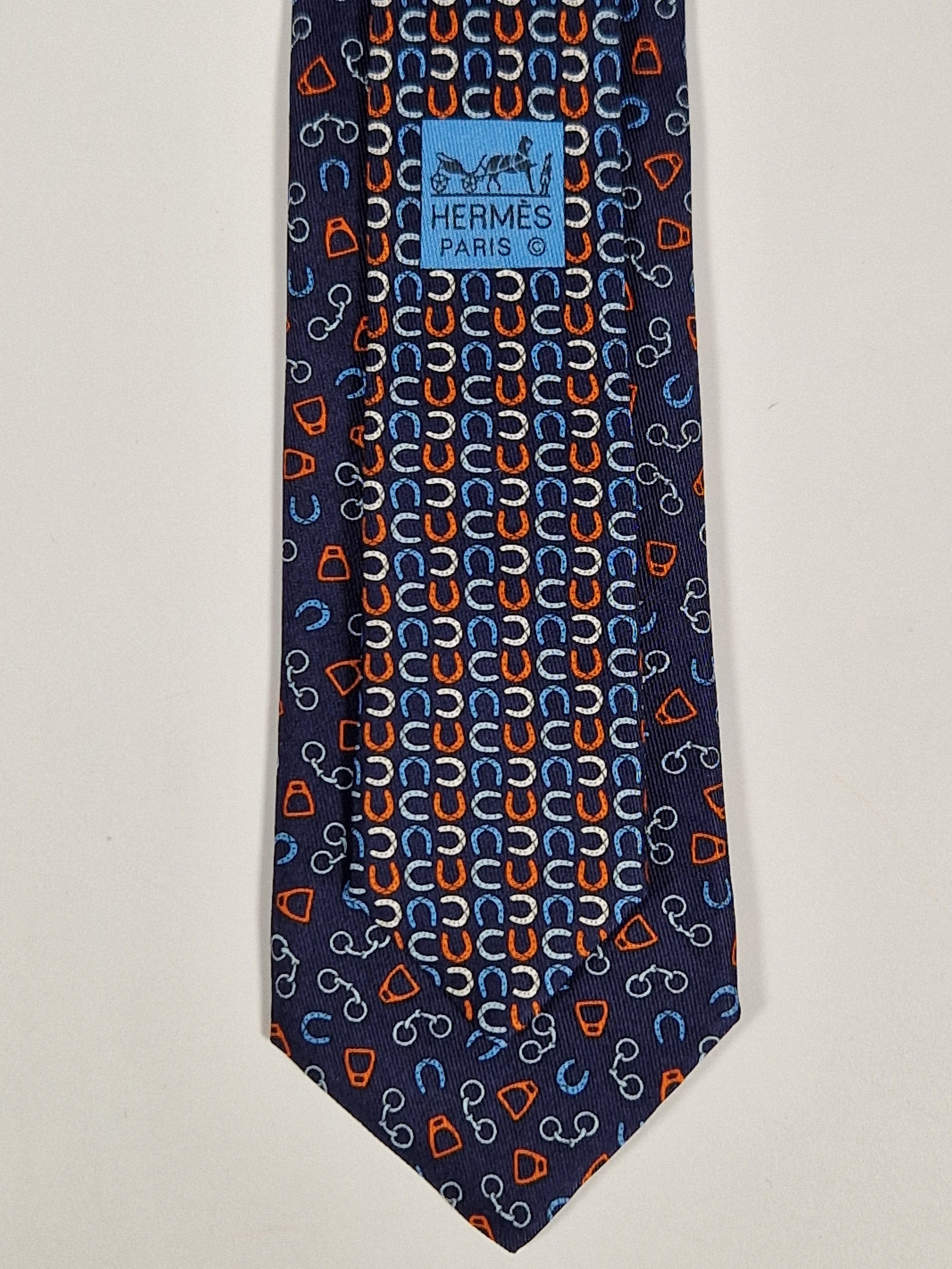 Hermès silk tie blue equestrian pattern Hermès 6338 HA tie blue