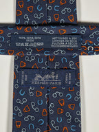 Hermès silk tie blue equestrian pattern Hermès 6338 HA tie blue