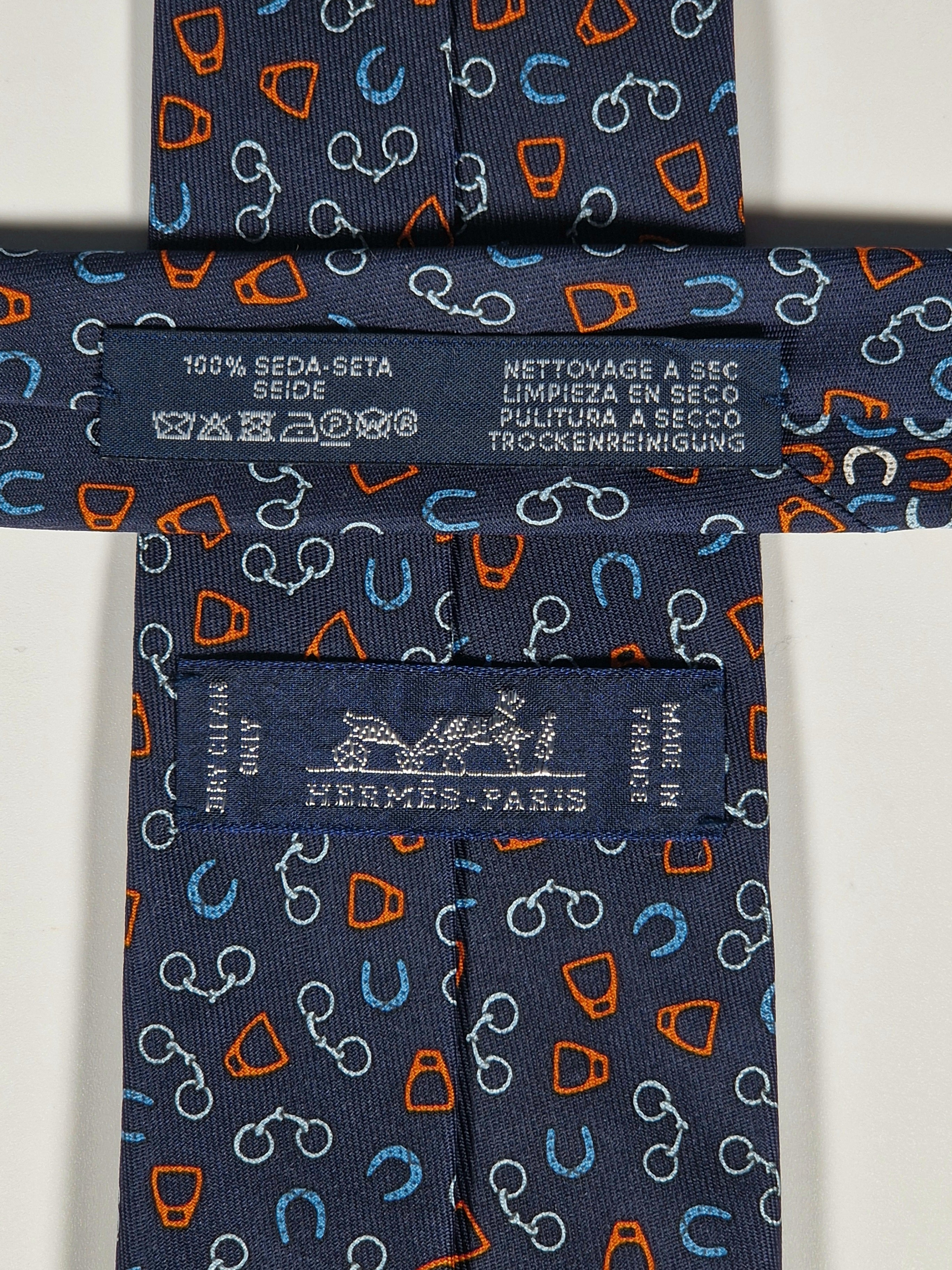 Hermès silk tie blue equestrian pattern Hermès 6338 HA tie blue