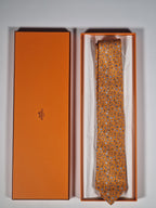 Hermès silk tie orange quincaillerie du faub pattern 6354 HA with box