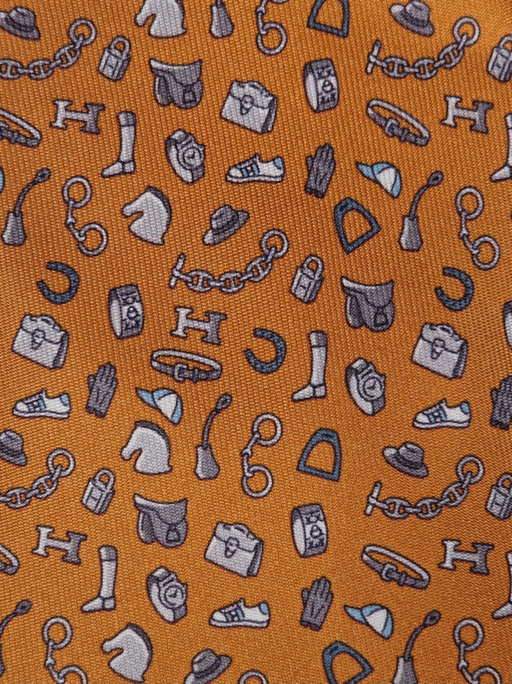 Hermès silk tie orange quincaillerie du faub pattern 6354 HA with box