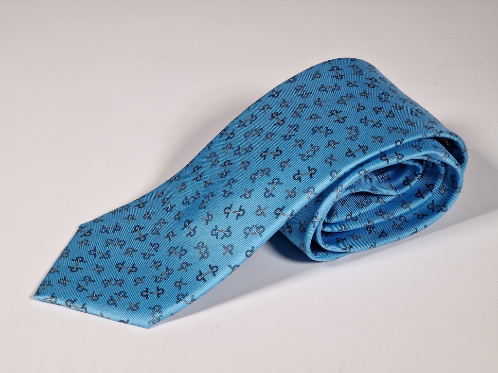 Hermès silk tie blue equestrian horse jumping 6362 HA