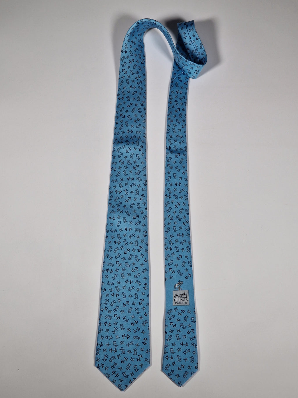 Hermès silk tie blue equestrian horse jumping 6362 HA