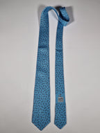 Hermès silk tie blue equestrian horse jumping 6362 HA