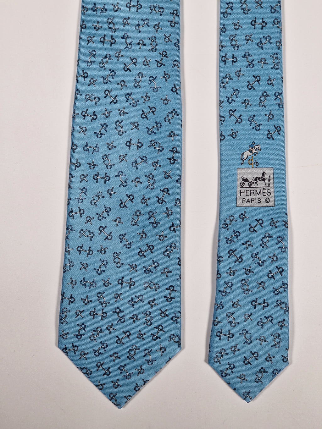 Hermès silk tie blue equestrian horse jumping 6362 HA