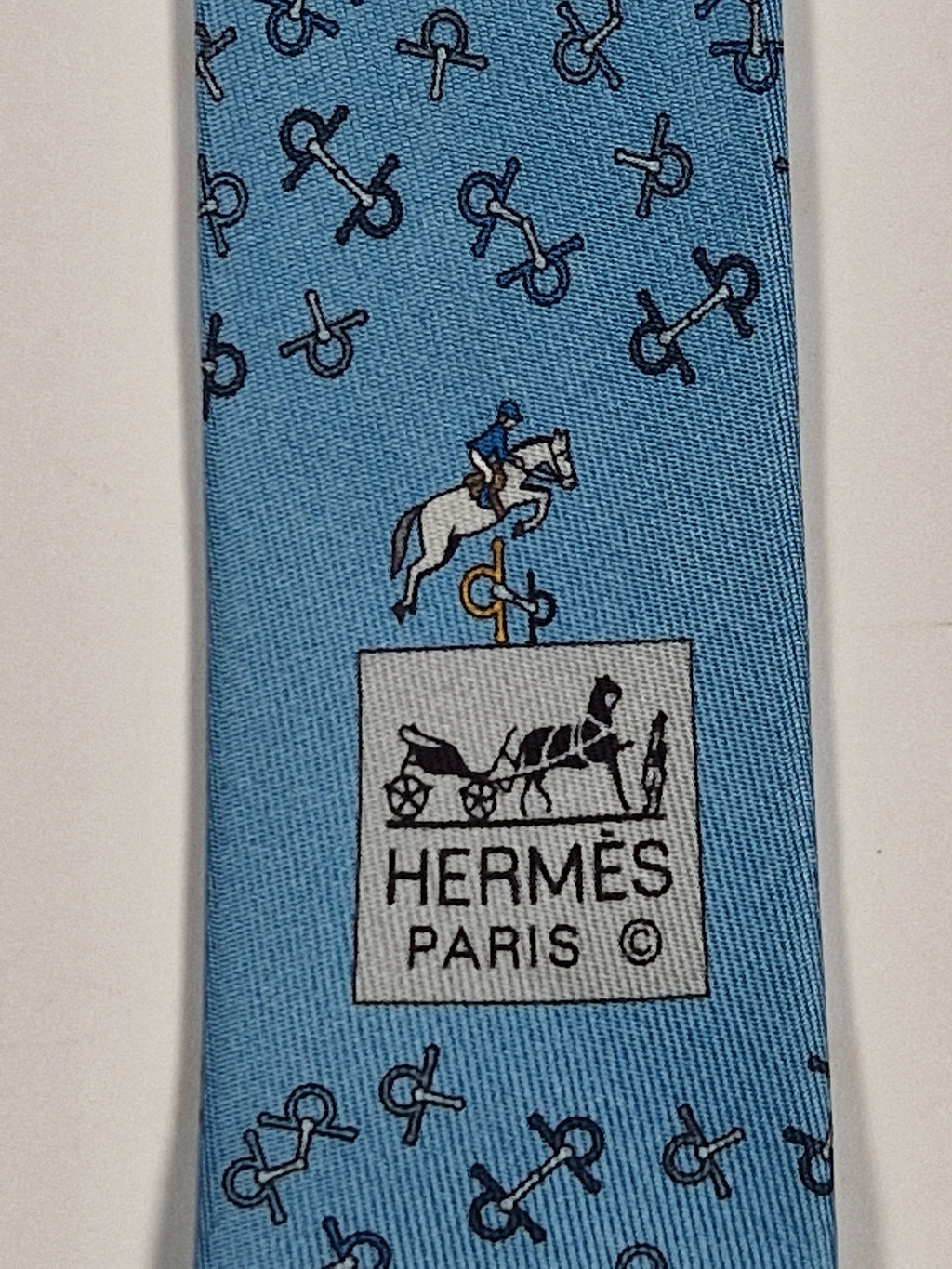 Hermès silk tie blue equestrian horse jumping 6362 HA