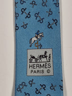 Hermès silk tie blue equestrian horse jumping 6362 HA