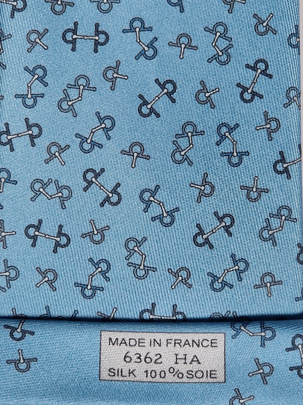 Hermès silk tie blue equestrian horse jumping 6362 HA