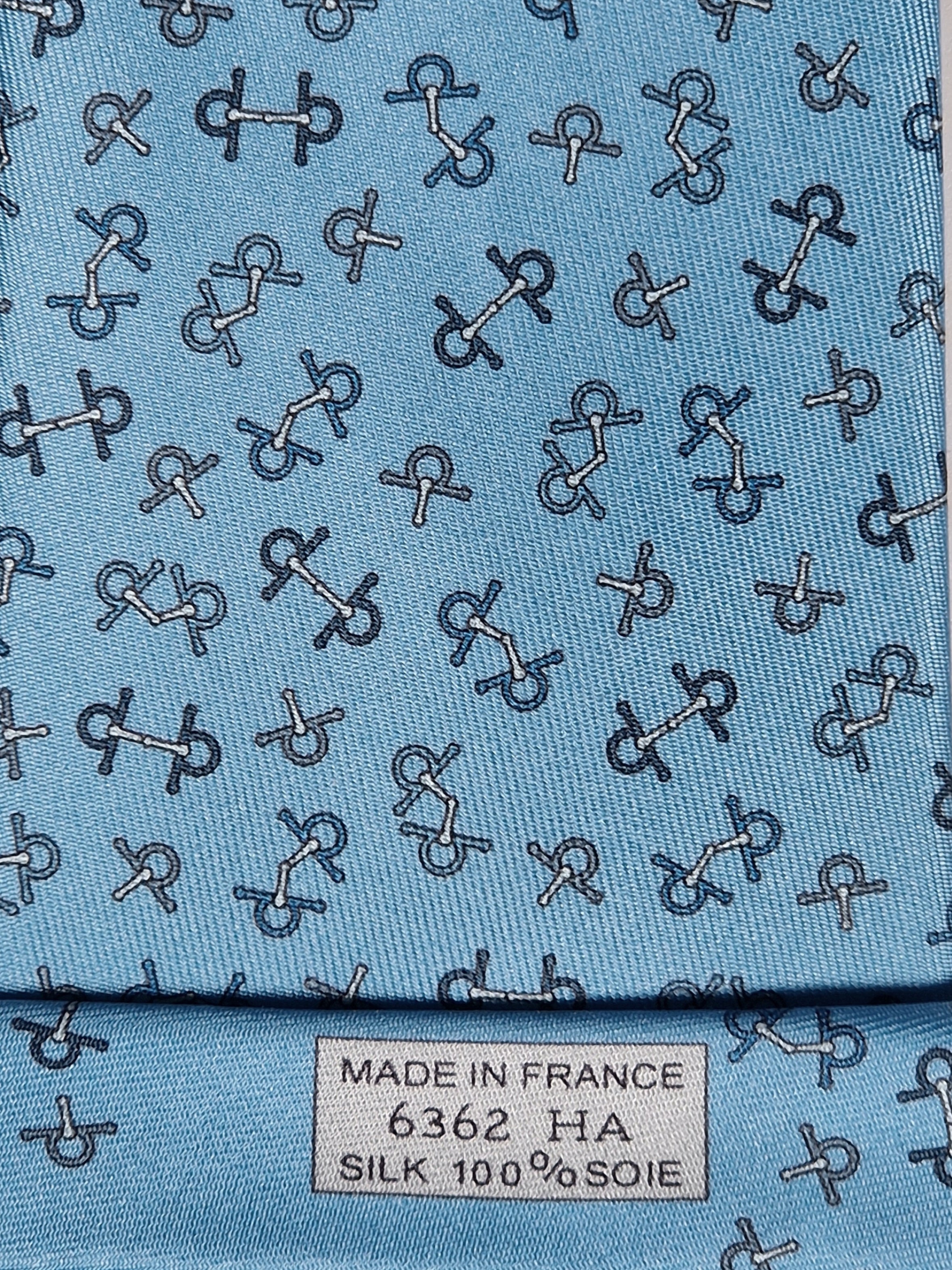 Hermès silk tie blue equestrian horse jumping 6362 HA