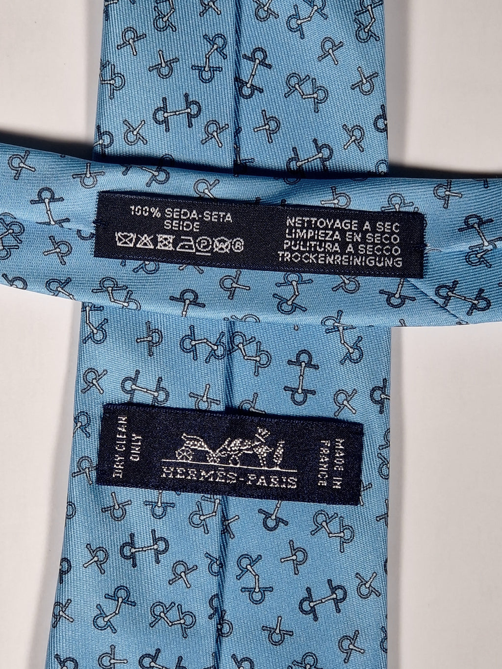 Hermès silk tie blue equestrian horse jumping 6362 HA