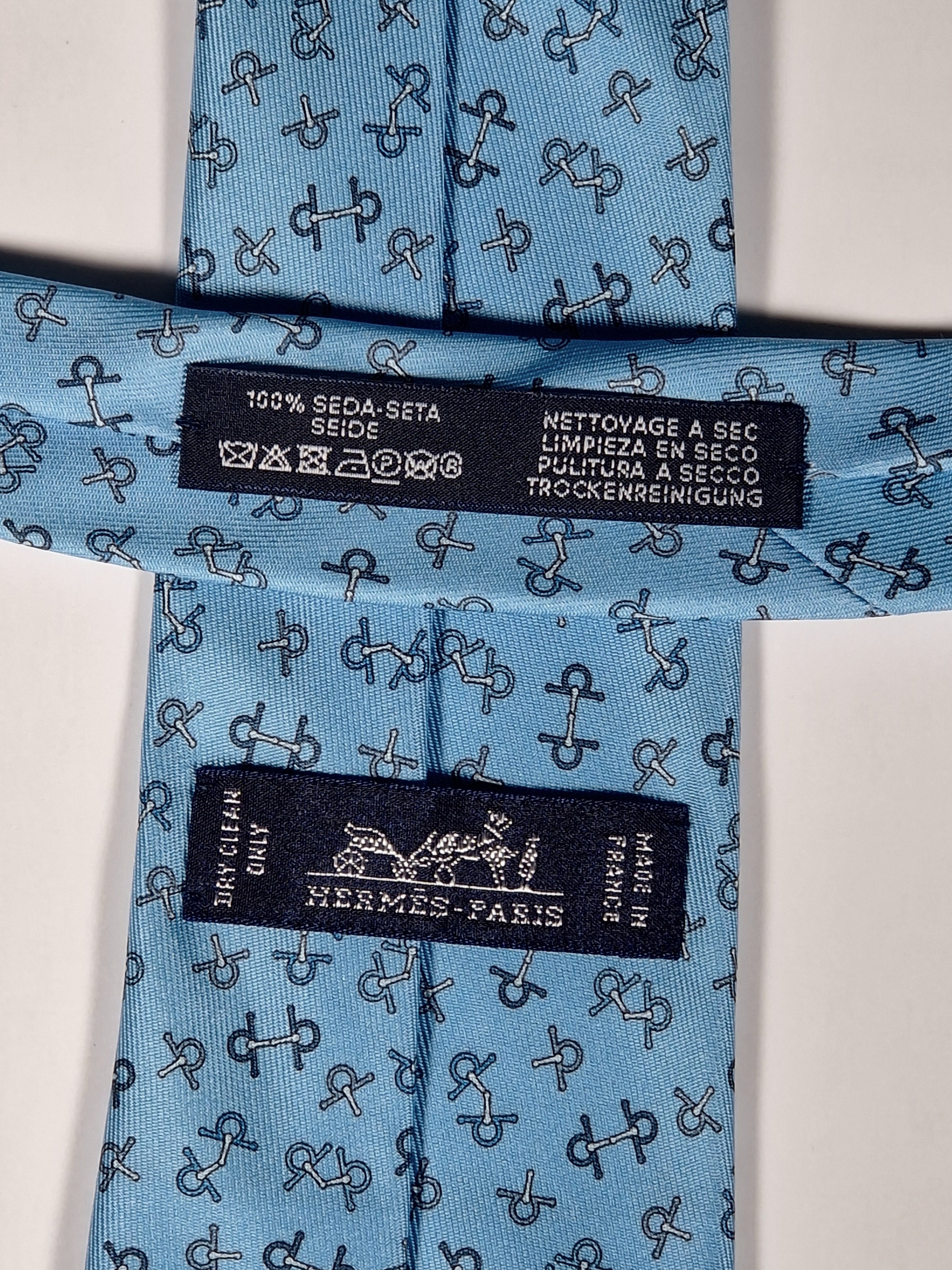 Hermès silk tie blue equestrian horse jumping 6362 HA