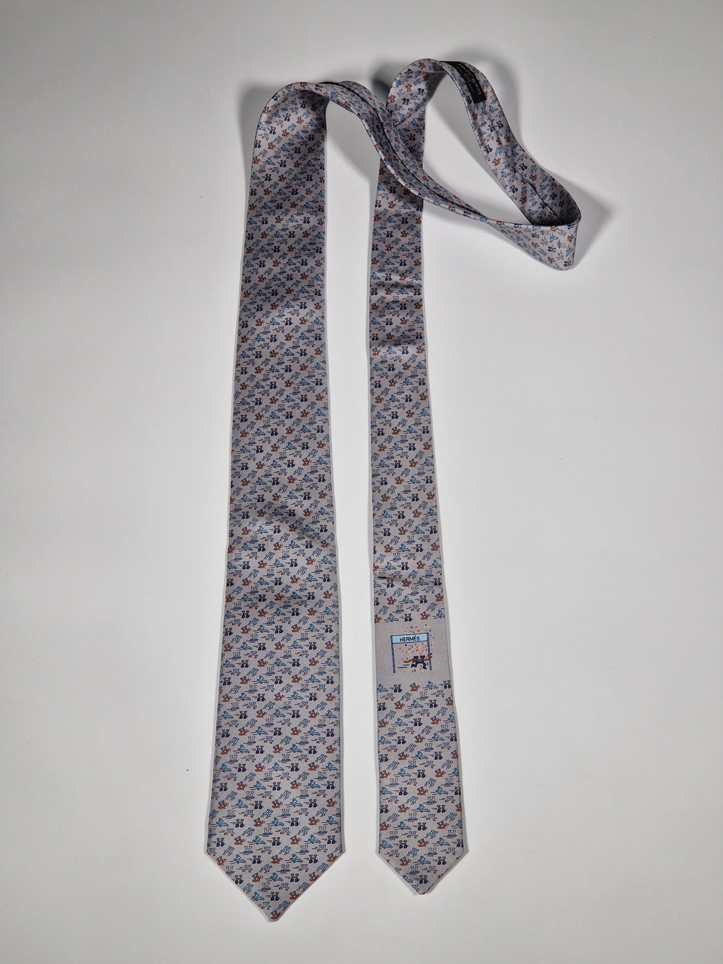 006364 Hermès tie grey Whimsical H pattern 6364 HA
