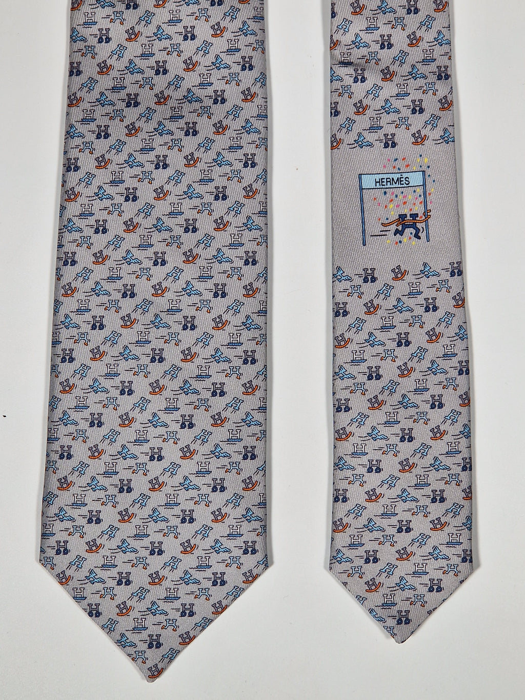 006364 Hermès tie grey Whimsical H pattern 6364 HA