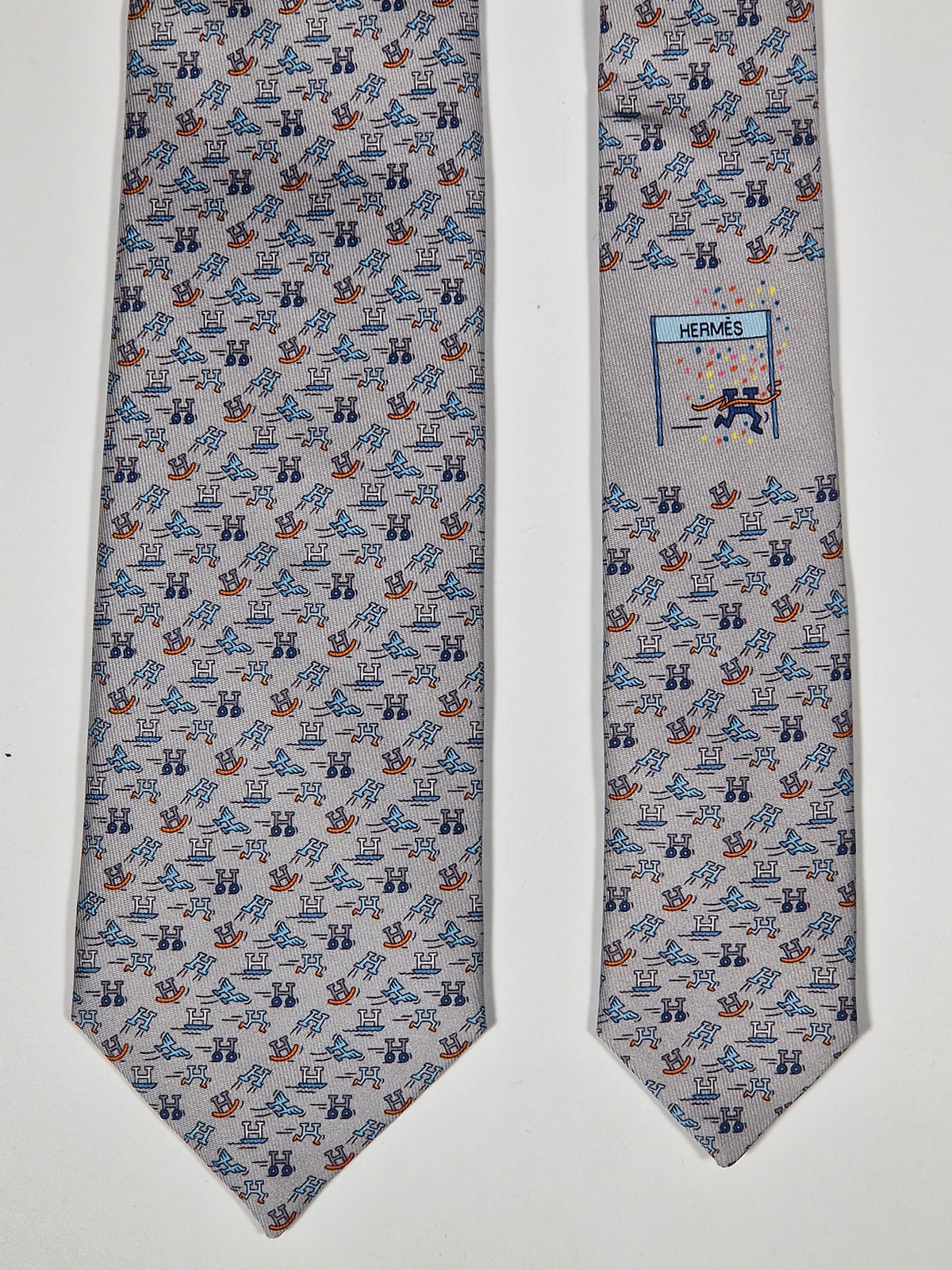 006364 Hermès tie grey Whimsical H pattern 6364 HA
