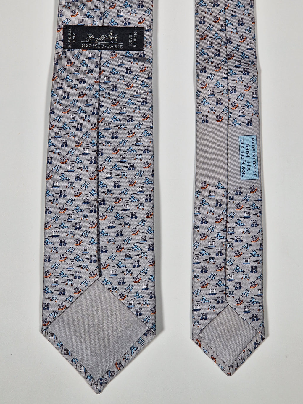 006364 Hermès tie grey Whimsical H pattern 6364 HA