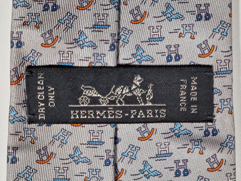 006364 Hermès tie grey Whimsical H pattern 6364 HA
