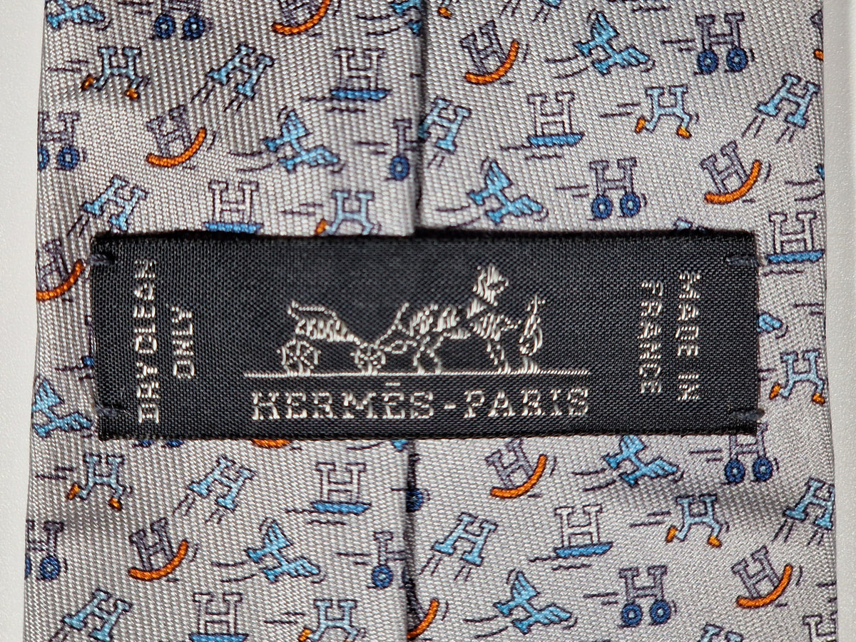 006364 Hermès tie grey Whimsical H pattern 6364 HA