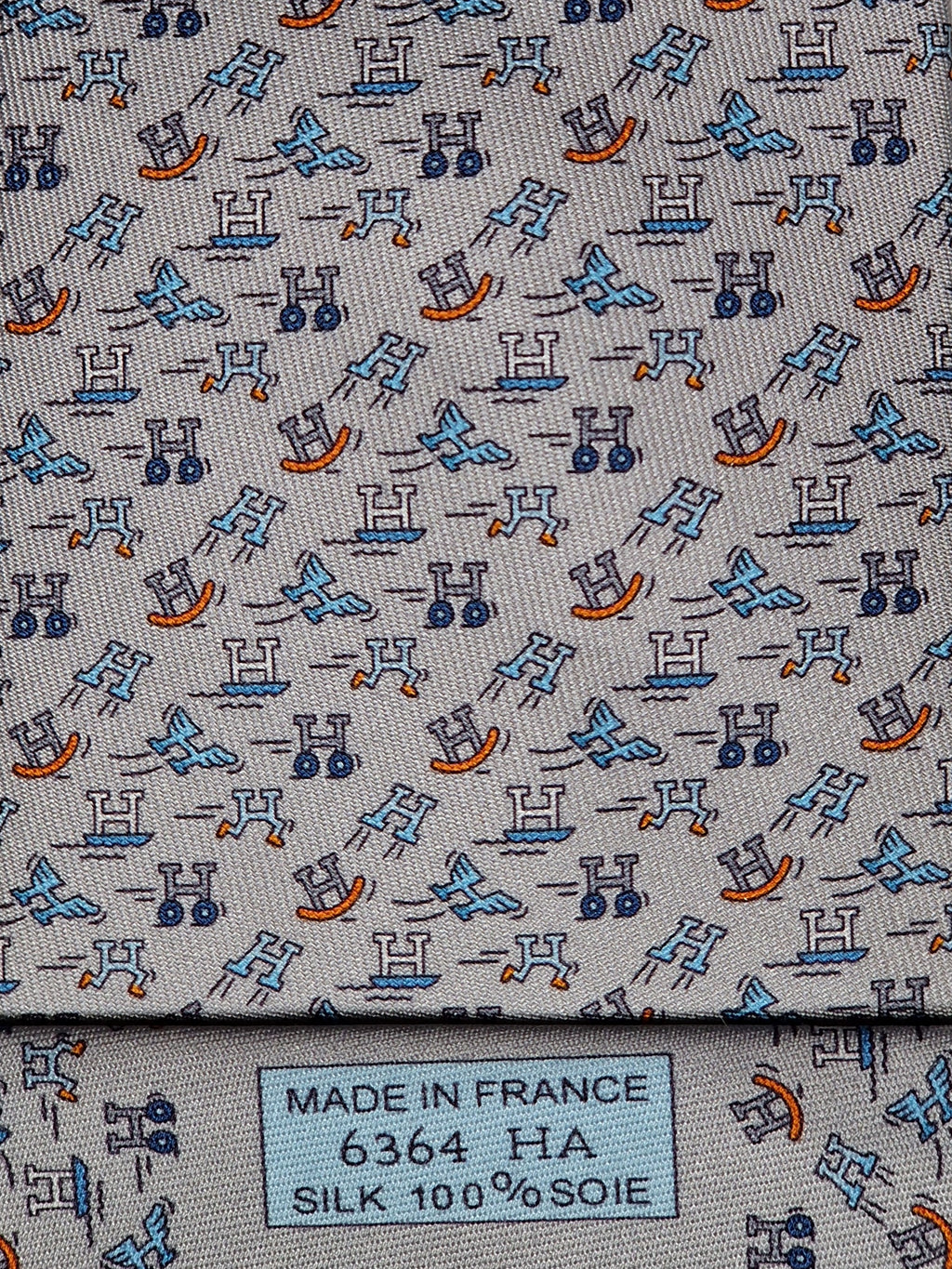006364 Hermès tie grey Whimsical H pattern 6364 HA
