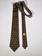 Hermès silk tie black equestrian pattern 643 TA