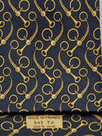 Hermès silk tie black equestrian pattern 643 TA
