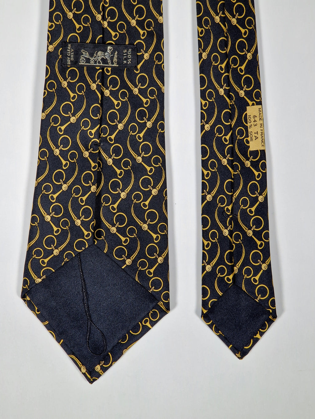 Hermès silk tie black equestrian pattern 643 TA