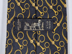 Hermès silk tie black equestrian pattern 643 TA