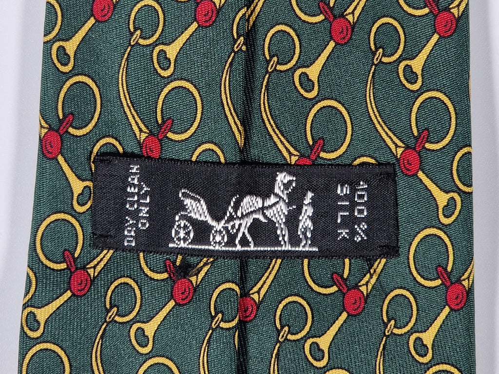 Hermès silk tie gren equstrian pattern Hermès 643 TA tie green