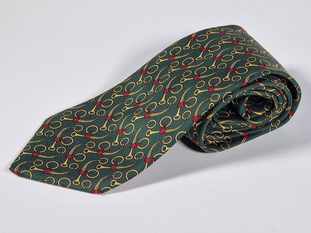 Hermès silk tie gren equstrian pattern Hermès 643 TA tie green